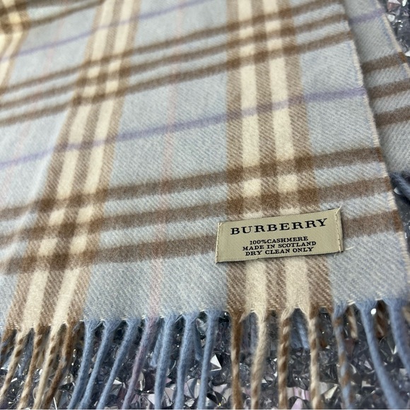 Burberry scarf blue nova check print cream beige pink blue soft 100% cashmere - Picture 1 of 13